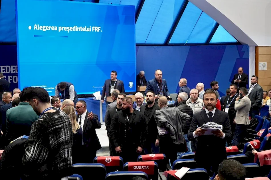Alegerea președintelui FRF 2026 afișată pe ecran